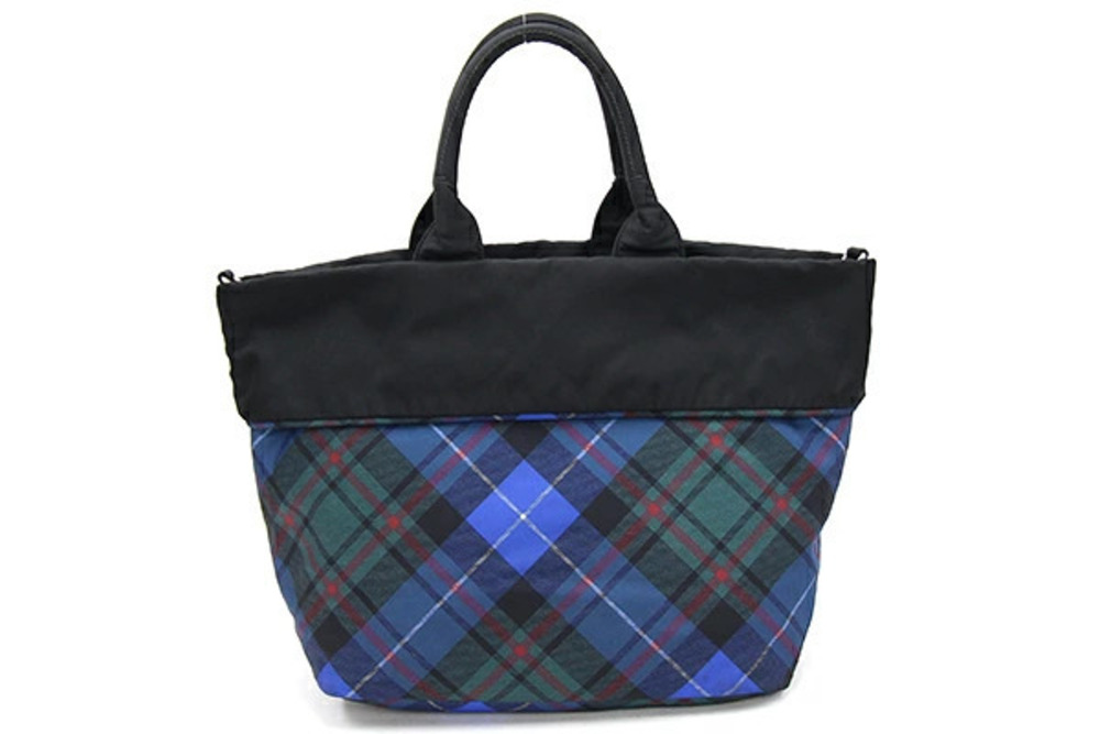 Prada Handbag Blue Reversible Bag Shoulder Black Check Leather Crossbody